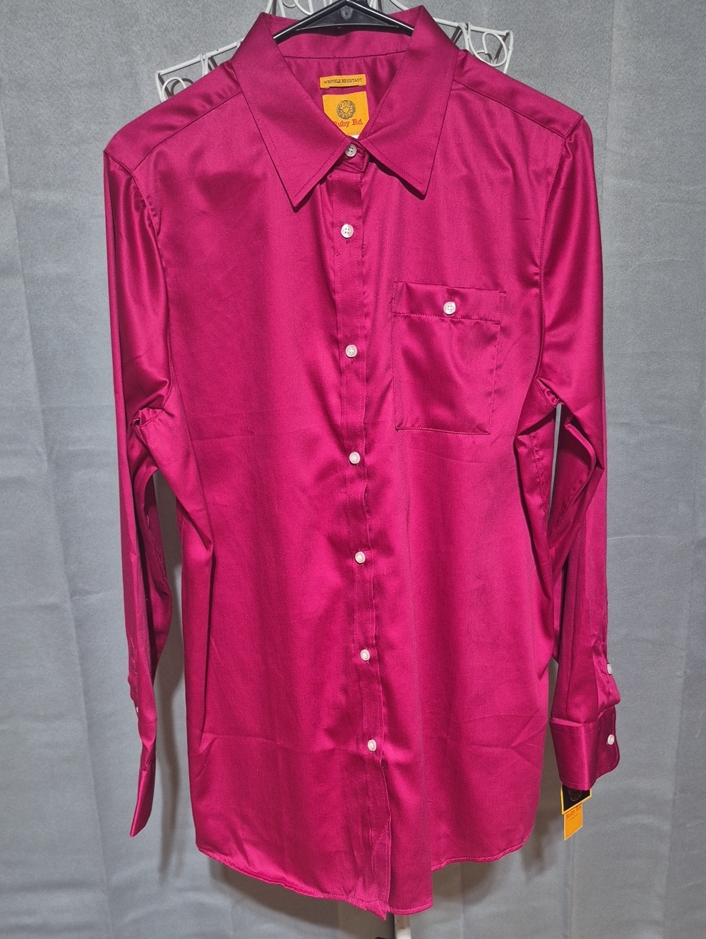 Women's Satin Button-Down Shirt in Berry